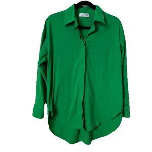Mela Purdie Shirt Womens S Relaxed Pocket Button Up Green Contemporary Blouse